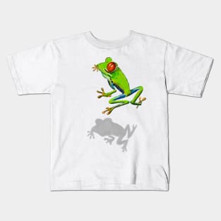 Green Red eyed tree frog in 3d -  optical illusion rain forest science fiction gift Lizard dragon zoology Kids T-Shirt